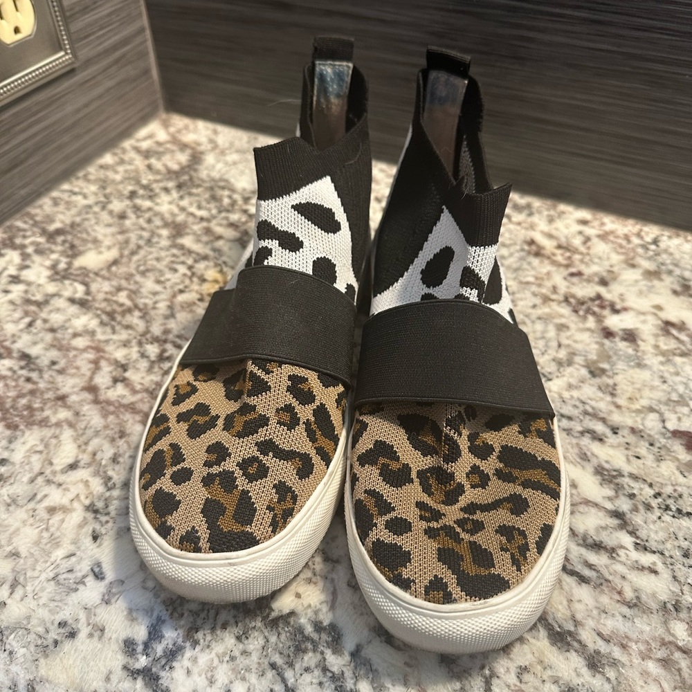 Animal print slip on high top sneakers